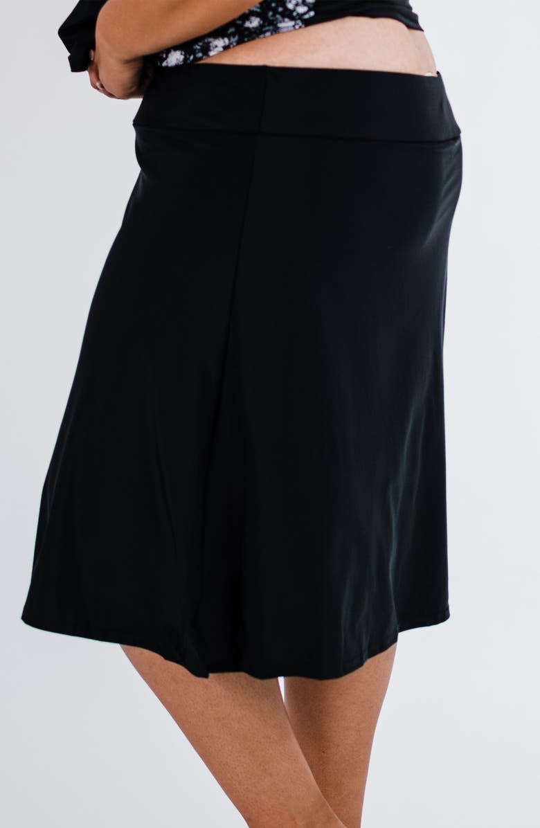 Calypsa Plus Size Long Swim Skort With Capri Leggings, Alternate, color, Black