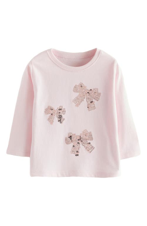 NEXT Kids' Sequin Bow T-Shirt in Pink 