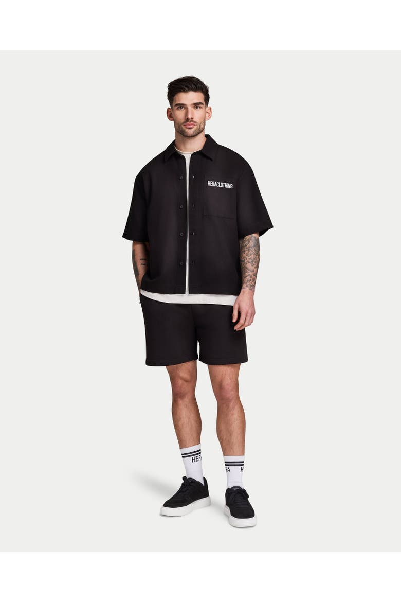 Canvas Short Sleeve Oversized Shirt, Alternate, color, Black