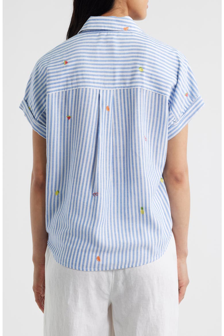 Rosie Embroidered Tie Front Short Sleeve Button-Up Shirt, Alternate, color, RIO FESTIVAL
