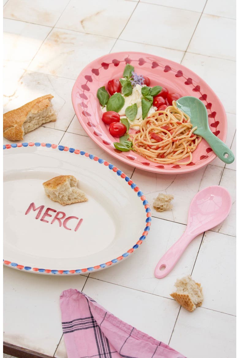 Ceramic Serving Platter Hand Painted Merci, Alternate, color, Beige