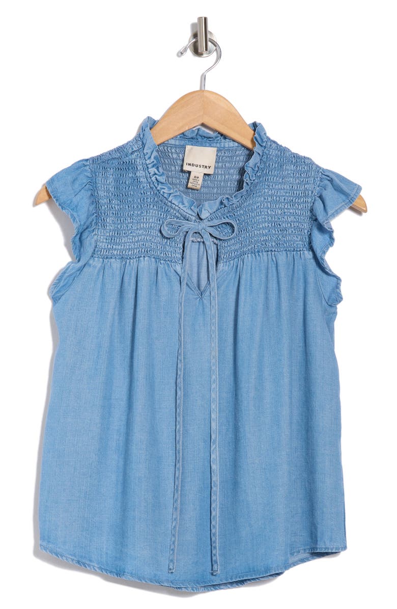 INDUSTRY REPUBLIC CLOTHING Smocked Cap Sleeve Chambray Top, Alternate, color, 