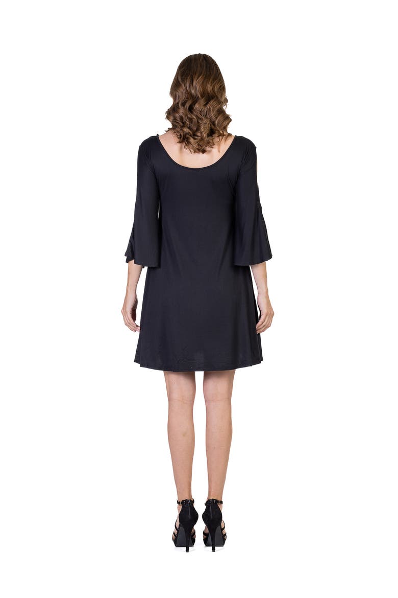 Knee Length Cold Shoulder Dress, Alternate, color, Black