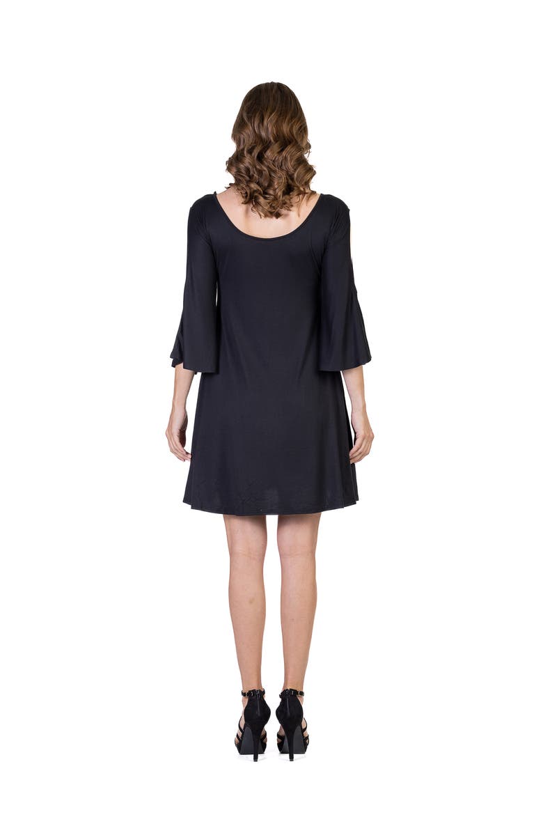24seven Comfort Apparel Knee Length Cold Shoulder Dress, Alternate, color, Black