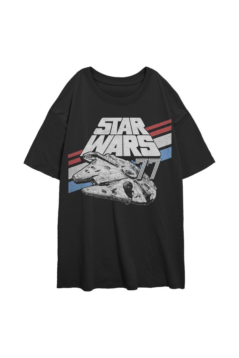Junior's Monochrome 77 Logo Short Sleeve Oversized T-Shirt, Main, color, Black
