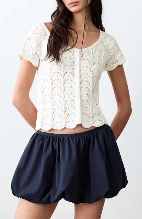 Open Stitch Knit Button-Up Shirt