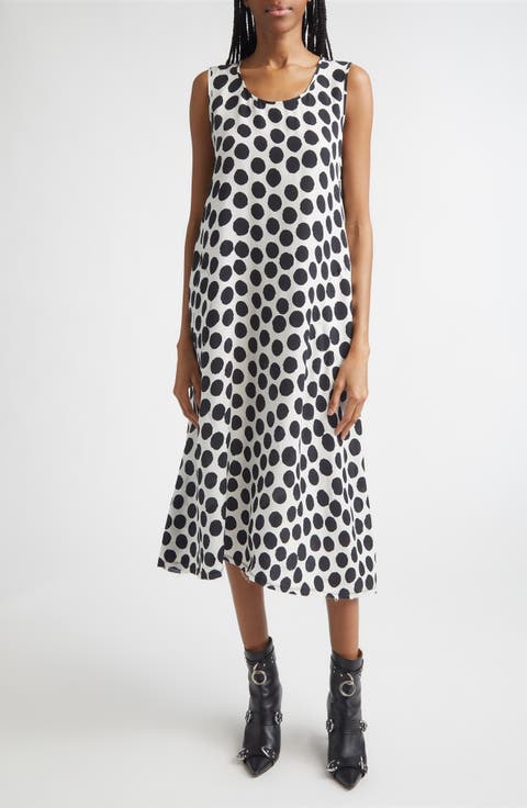 Sleeveless Polka Dot Cupro Midi Dress