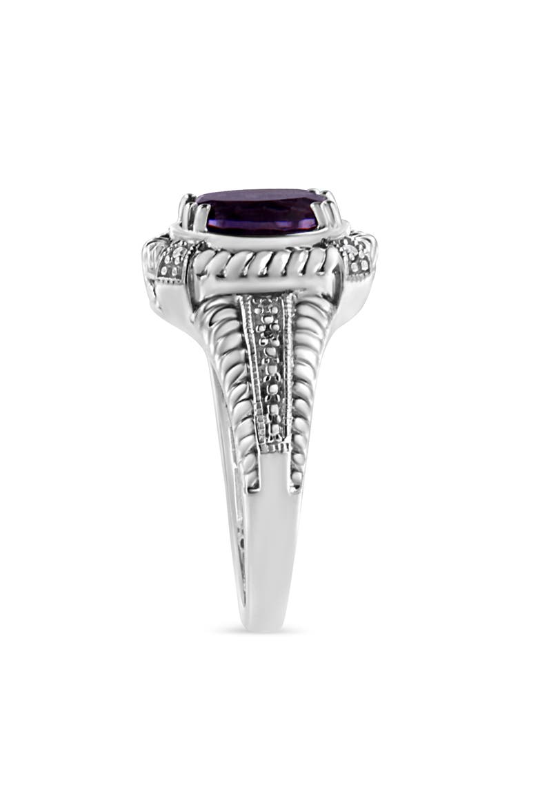 Silver 9X7 Oval MM Purple Amethyst Solitaire and Diamond Accent Ring, Alternate, color, White