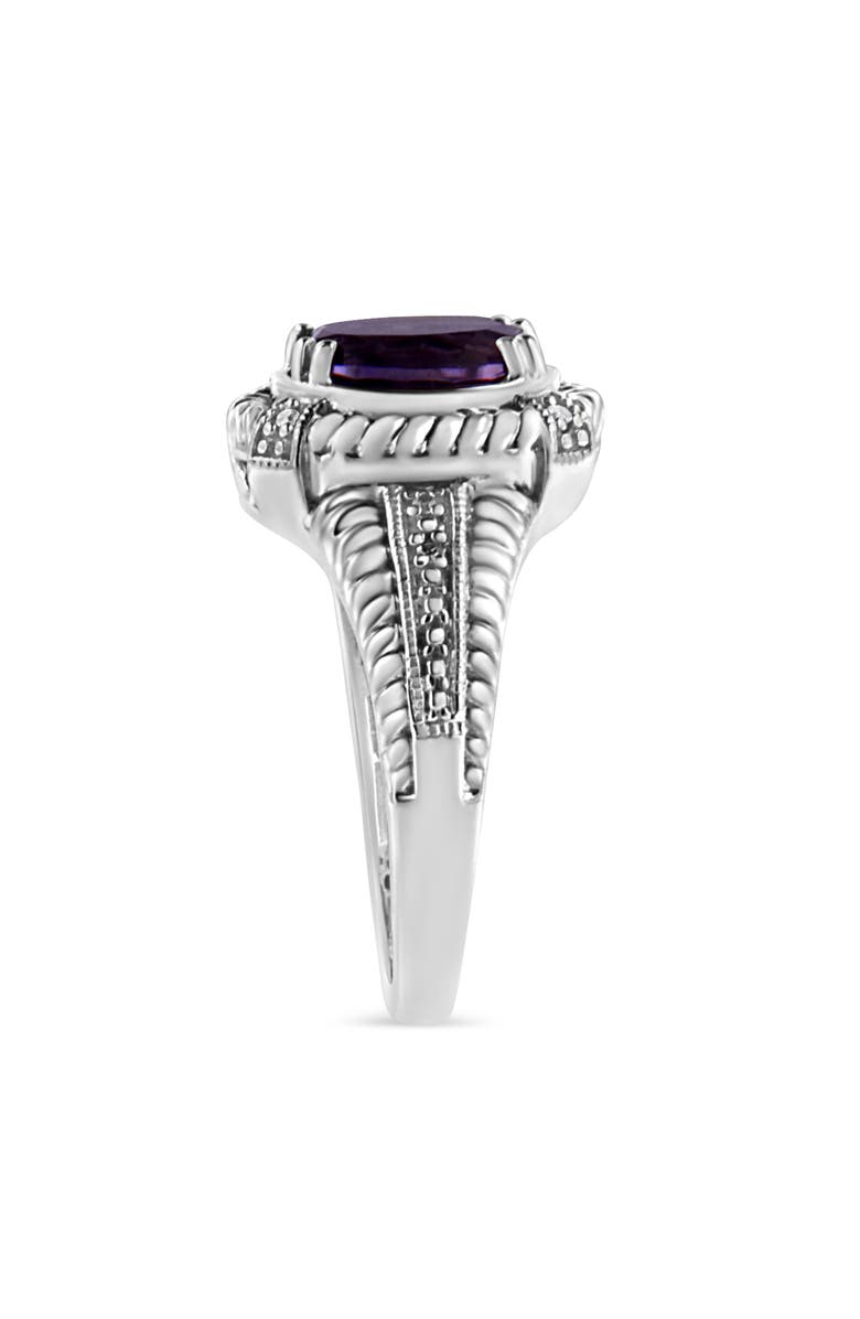 Haus of Brilliance Silver 9X7 Oval MM Purple Amethyst Solitaire and Diamond Accent Ring, Alternate, color, White