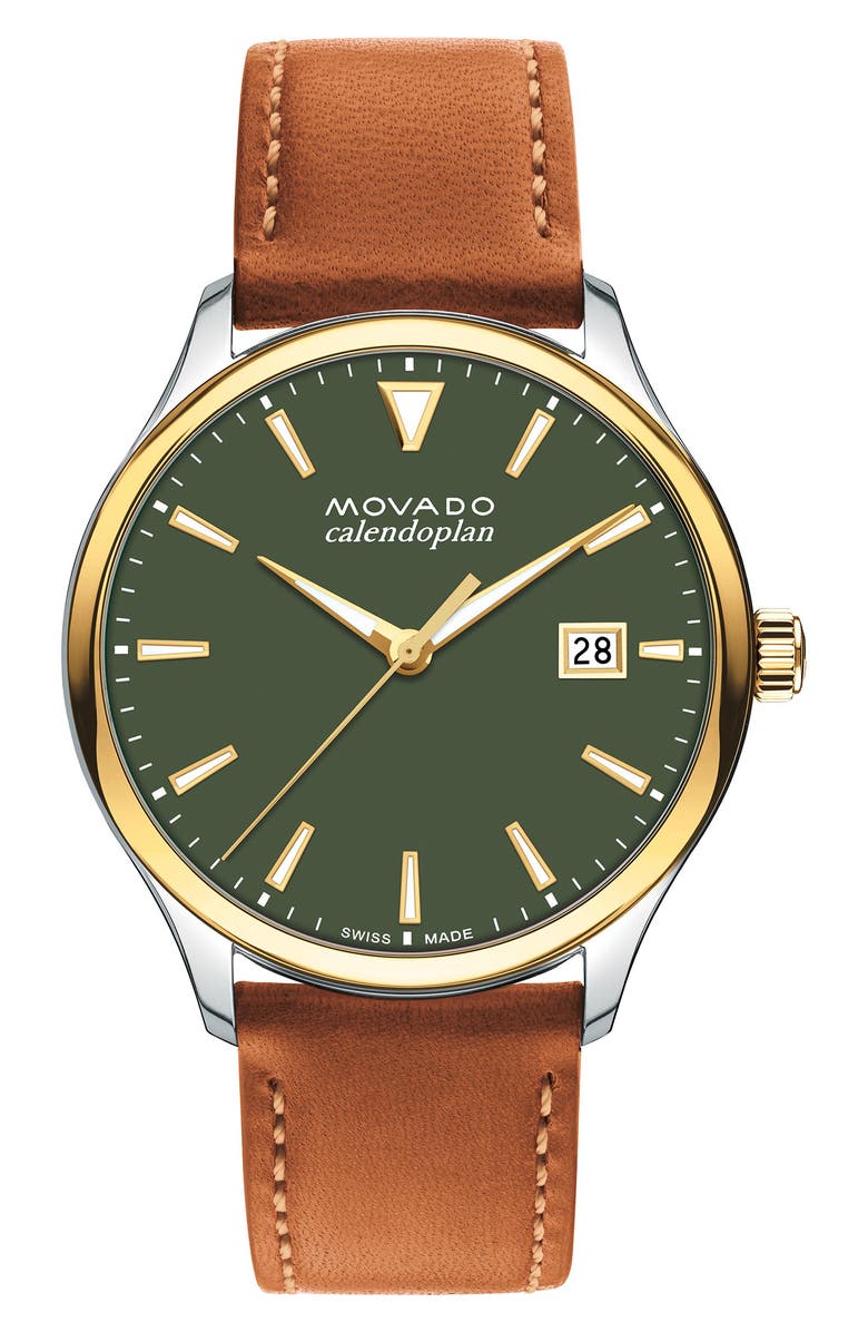 Movado Heritage Calendoplan Leather Strap Watch, 40mm, Main, color,