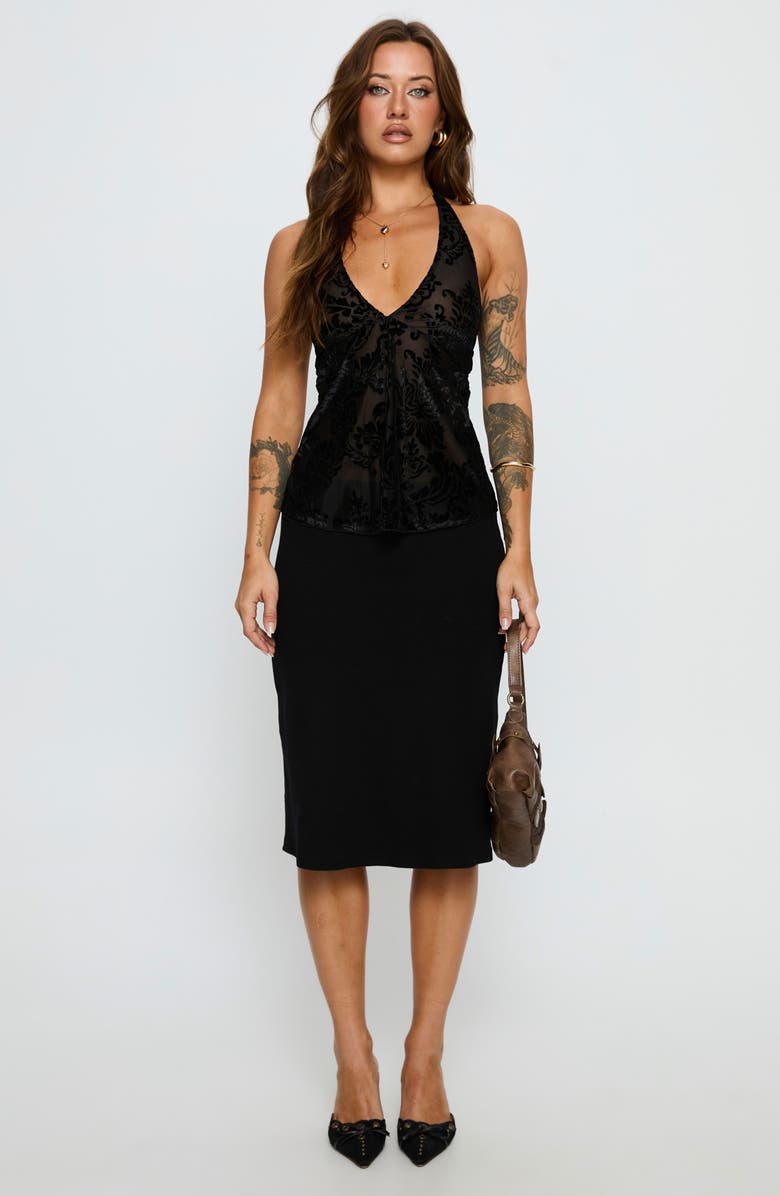 Princess Polly Velvet Burnout Babydoll Halter Top, Alternate, color, Black