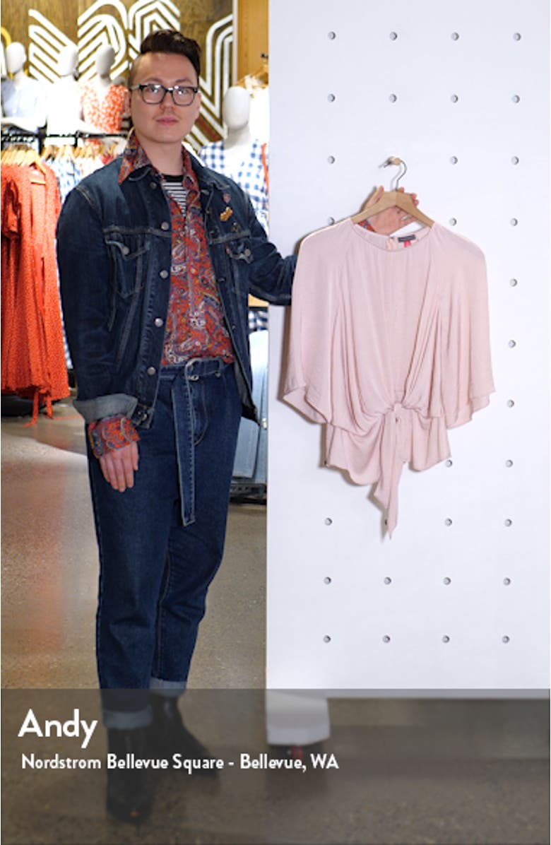 Bell Sleeve Tie Waist Hammered Satin Blouse, sales video thumbnail