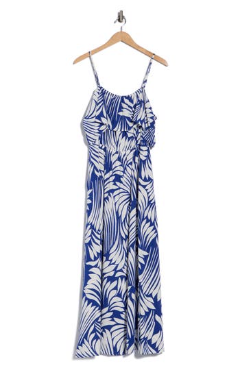 Area Stars Fan Print Cold Shoulder Maxi Dress In Blue