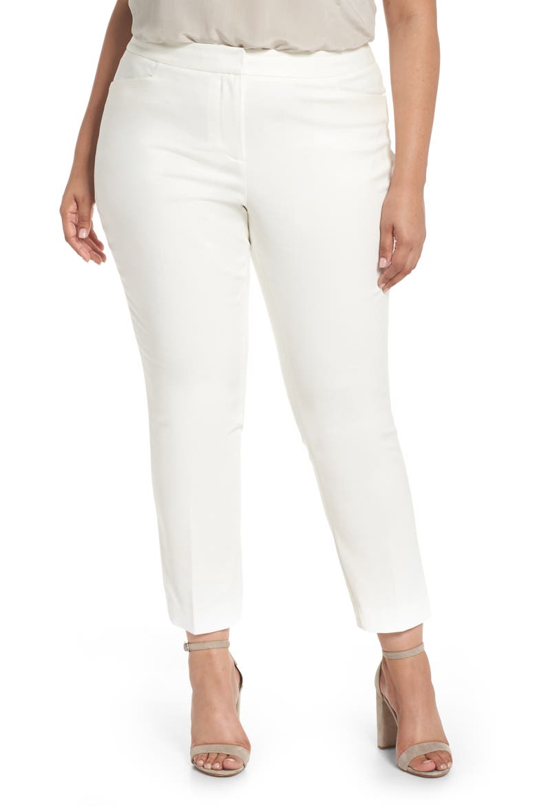 High Rise Stretch Cotton Blend Ankle Pants, Main, color, NEW IVORY
