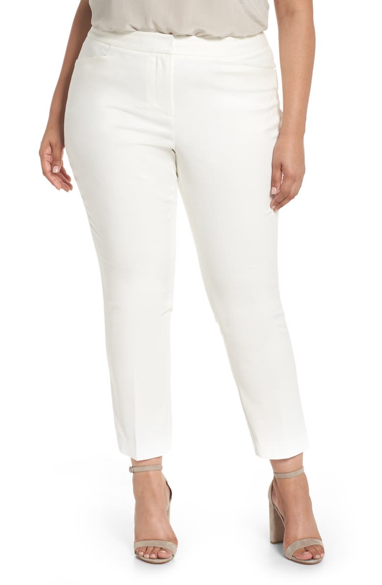 Vince Camuto High Rise Stretch Cotton Blend Ankle Pants, Main, color, New Ivory