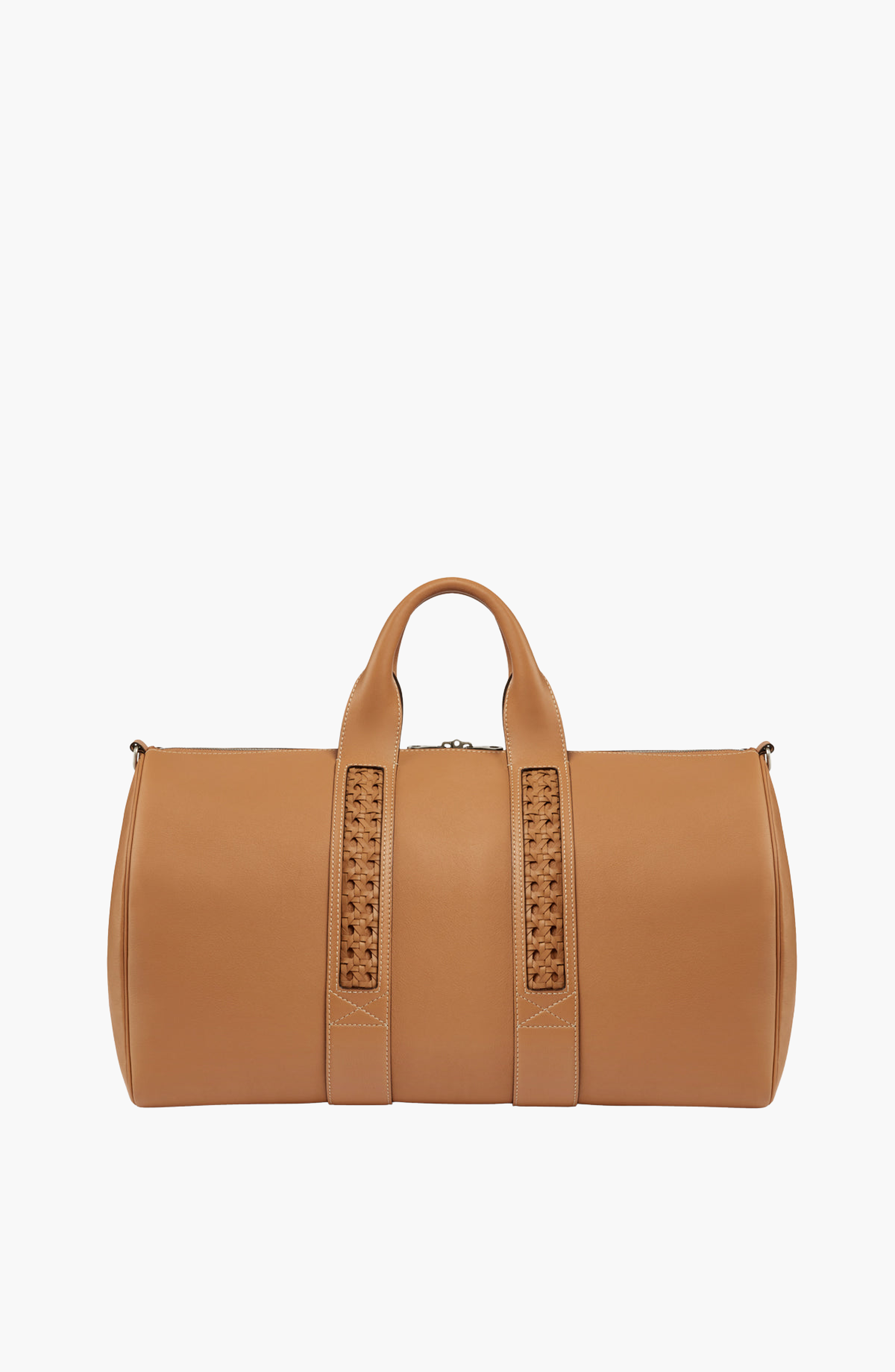 Leather Calfskin Weave Duffle Bag, Alternate, color, Walnut
