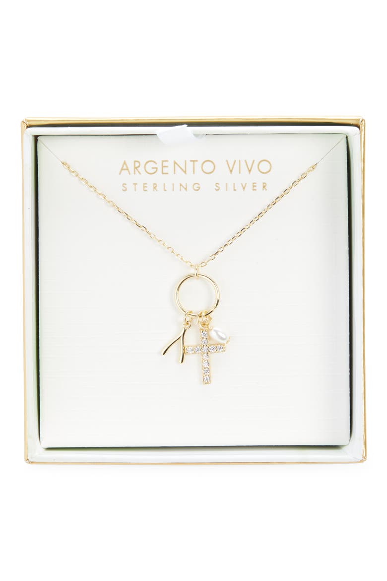 Dainty Cross Charm Necklace, Main, color, GOLD