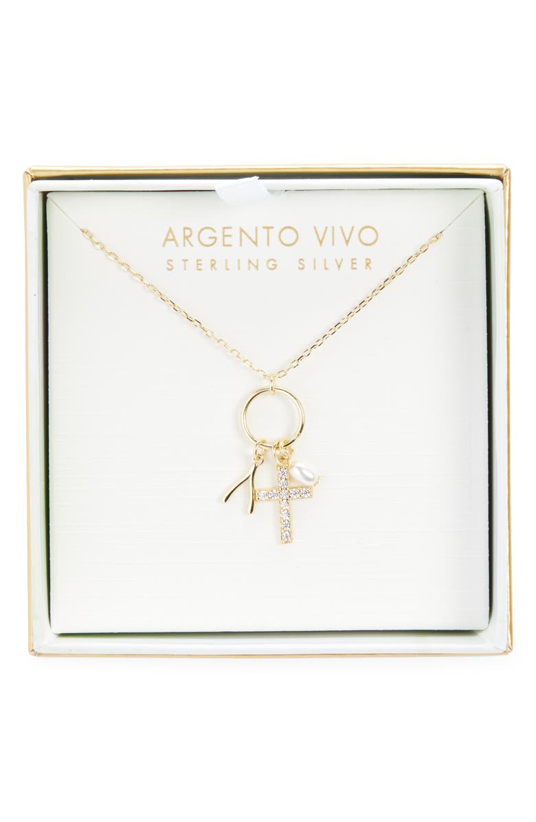 ARGENTO VIVO Dainty Cross Charm Necklace, Main, color, Gold