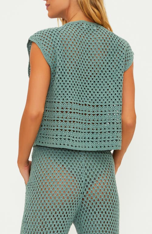 Beach Riot Misha Sleeveless Crochet Button-up Top In Green