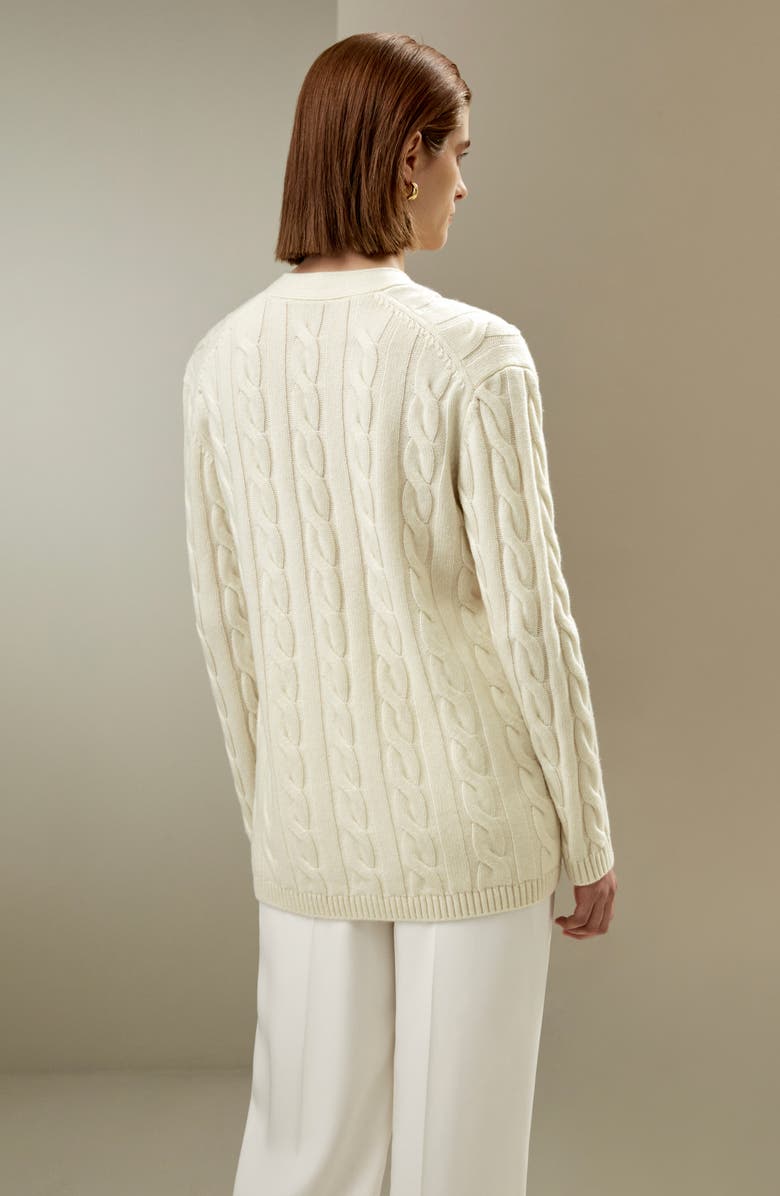 Lilysilk Oversized Cable Weave Wool Cardigan for Women, Alternate, color, White