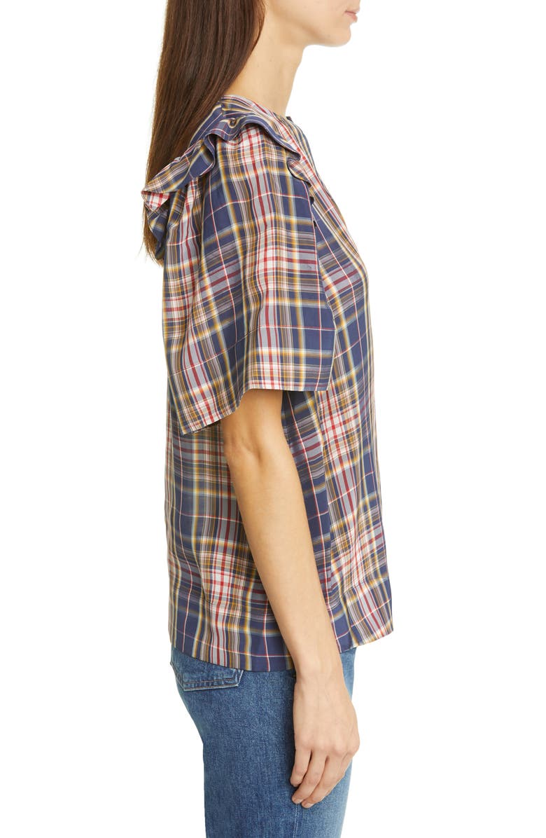 Sea Rooney Ruffle Shoulder Plaid Top, Alternate, color, 