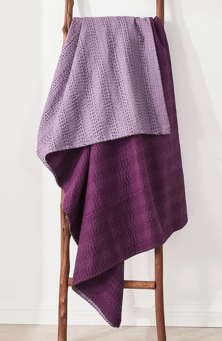 MELANGE HOME Kantha Reversible Cotton Throw Blanket, Alternate, color, Fig And Violet