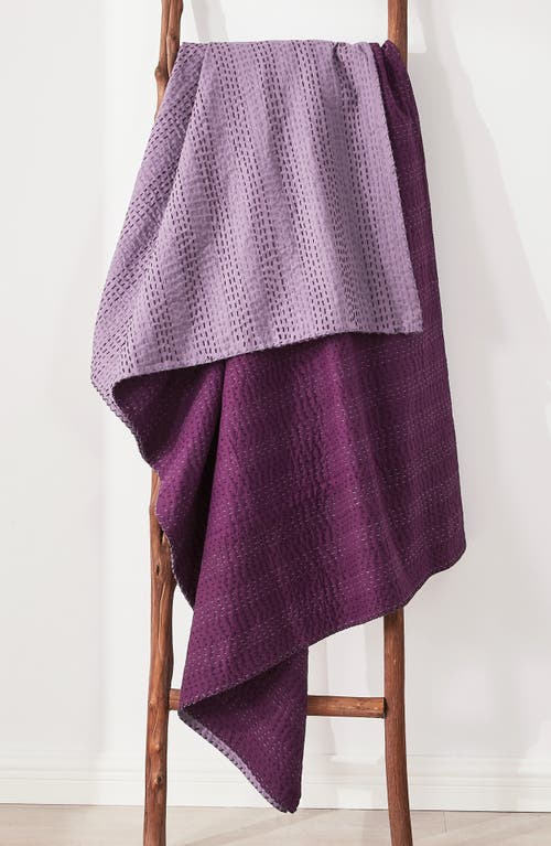 Melange Home Kantha Reversible Cotton Throw Blanket In Fig And Violet