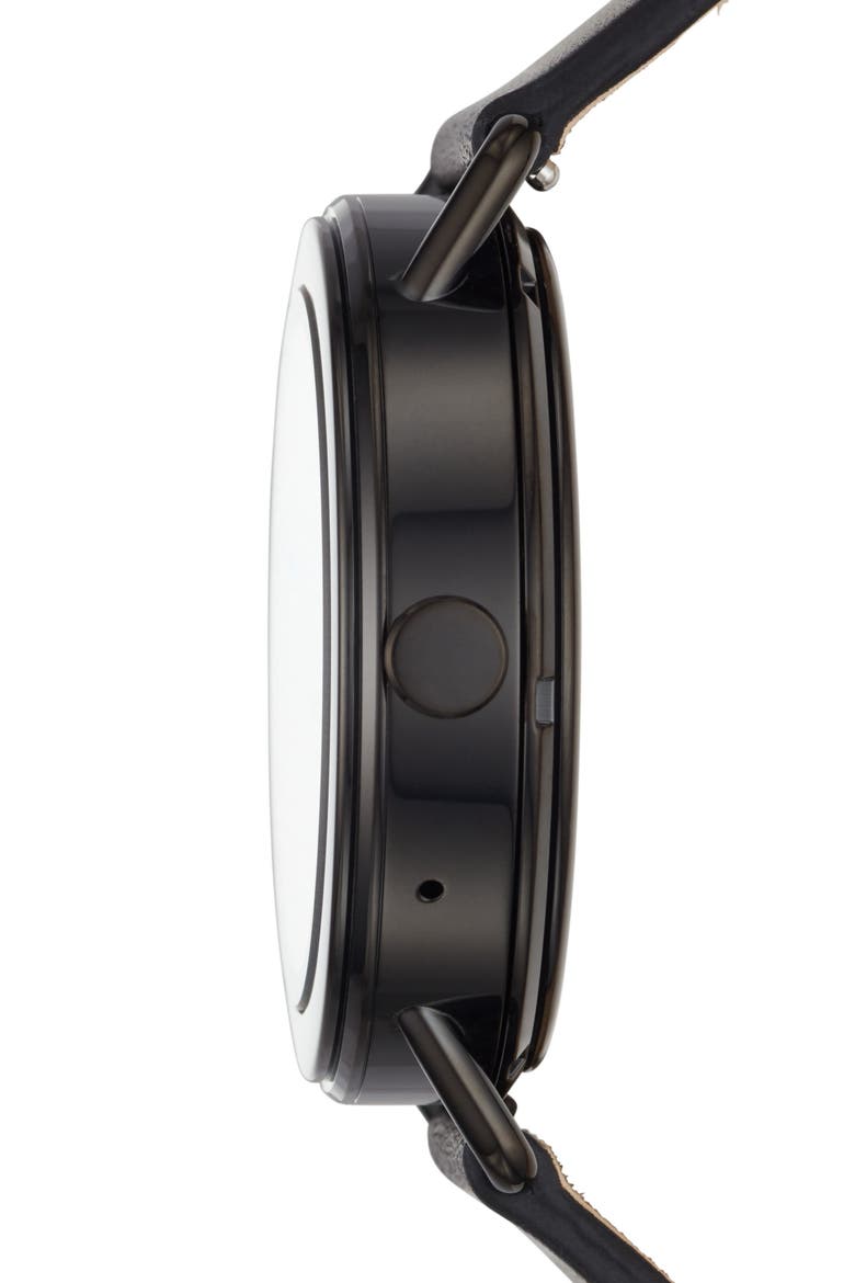 Falster Touchscreen Leather Strap Smart Watch, 42mm, Alternate, color, BLACK