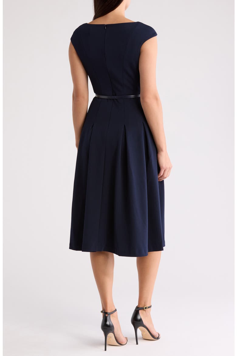Bateau Neck Cap Sleeve Midi Dress, Alternate, color, NAVY