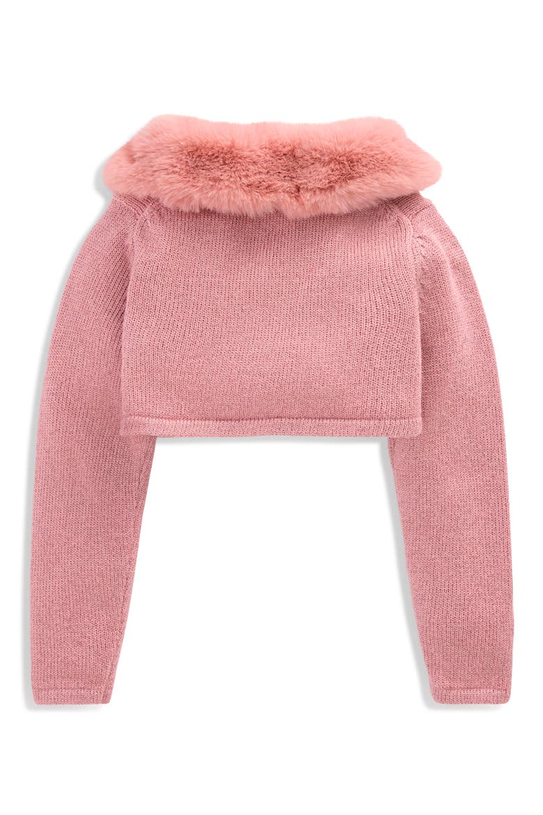 Kids' Faux Fur Trim Cropped Cardigan, Alternate, color, ROSE SPARKLE