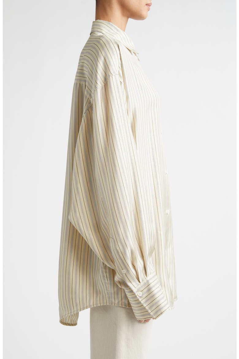 Oversize Stripe Silk Button-Up Shirt, Alternate, color, BEIGE/ BROWN