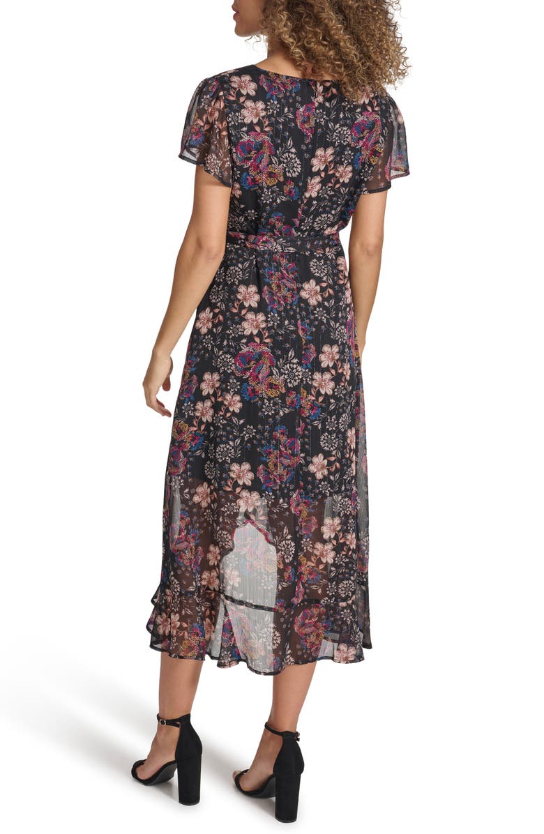 Kensie Metallic Chiffon Dress, Alternate, color, Black Multi