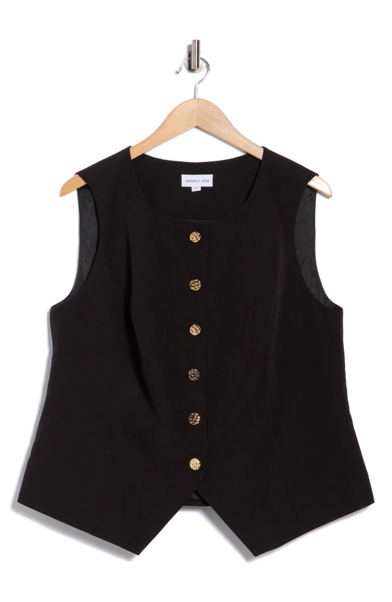 Gemma + Jane Hammered Button-Up Vest, Alternate, color, Black