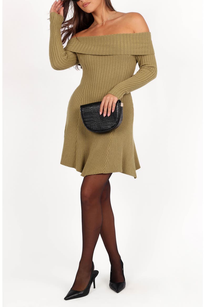 Francisco Off the Shoulder Long Sleeve Sweater Dress, Main, color, OLIVE