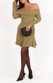 Petal & Pup Francisco Off the Shoulder Long Sleeve Sweater Dress