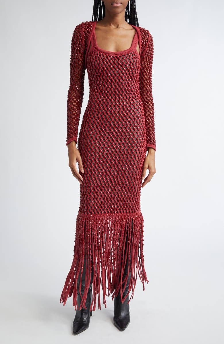 Diotima Gala Crystal Mesh Fringe Gown, Alternate, color,
