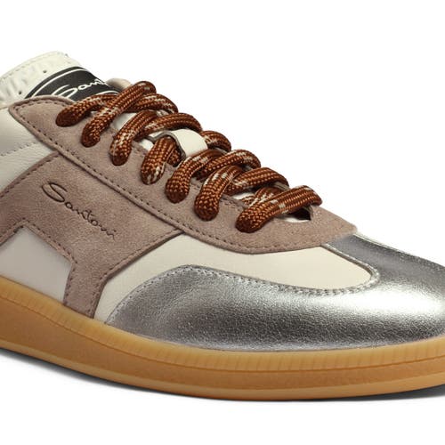 Santoni Leather And Suede Dbs Oly Sneaker In Natural