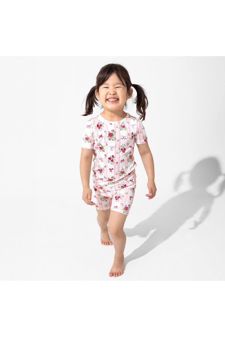 Floral Stripes Kids 2-Piece Short Sleeve & Shorts Pajama Set, Alternate, color, Floral Stripes