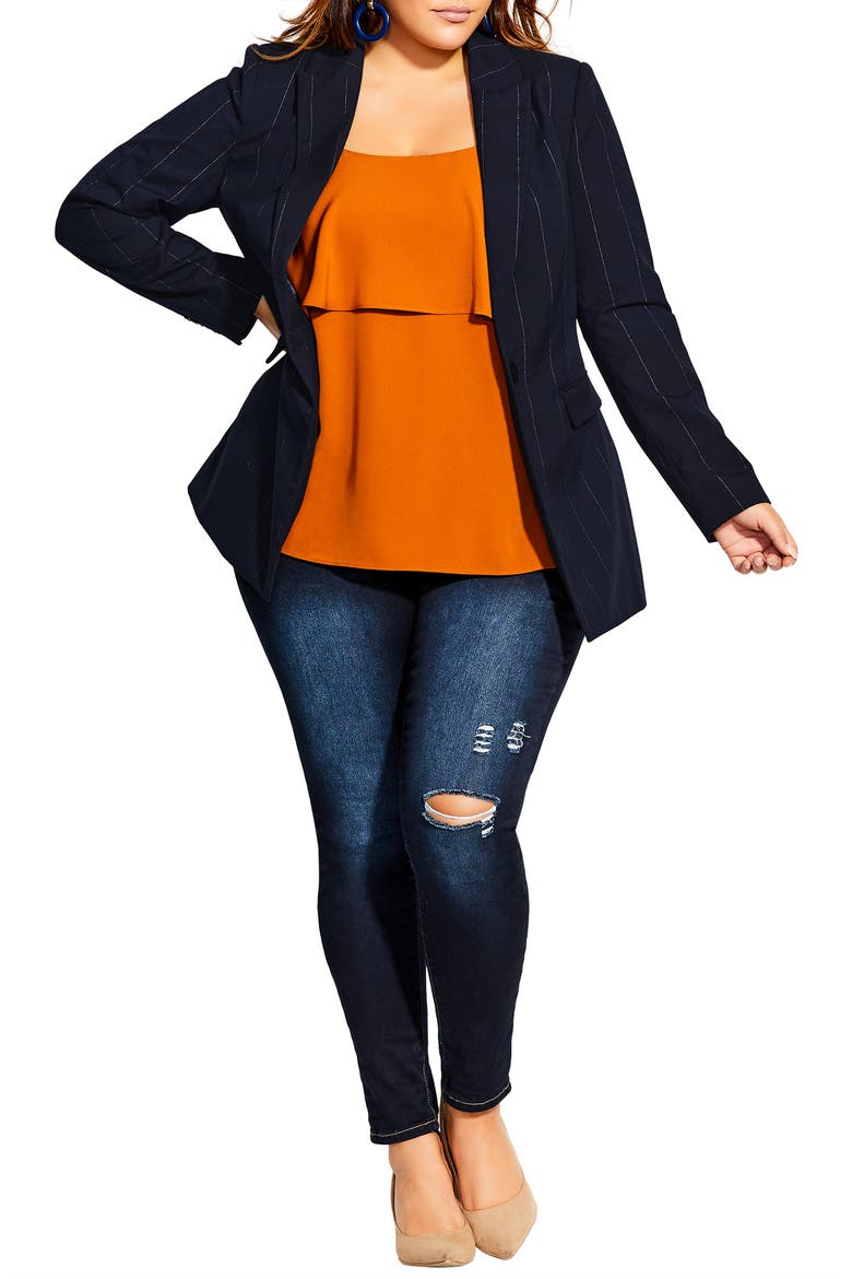 Pinstripe Blazer, Alternate, color, NAVY PINSTRIPE