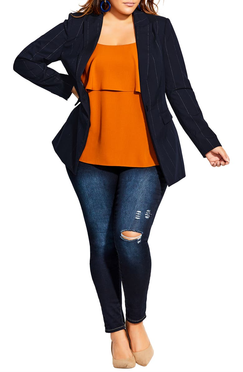 City Chic Pinstripe Blazer, Alternate, color, 