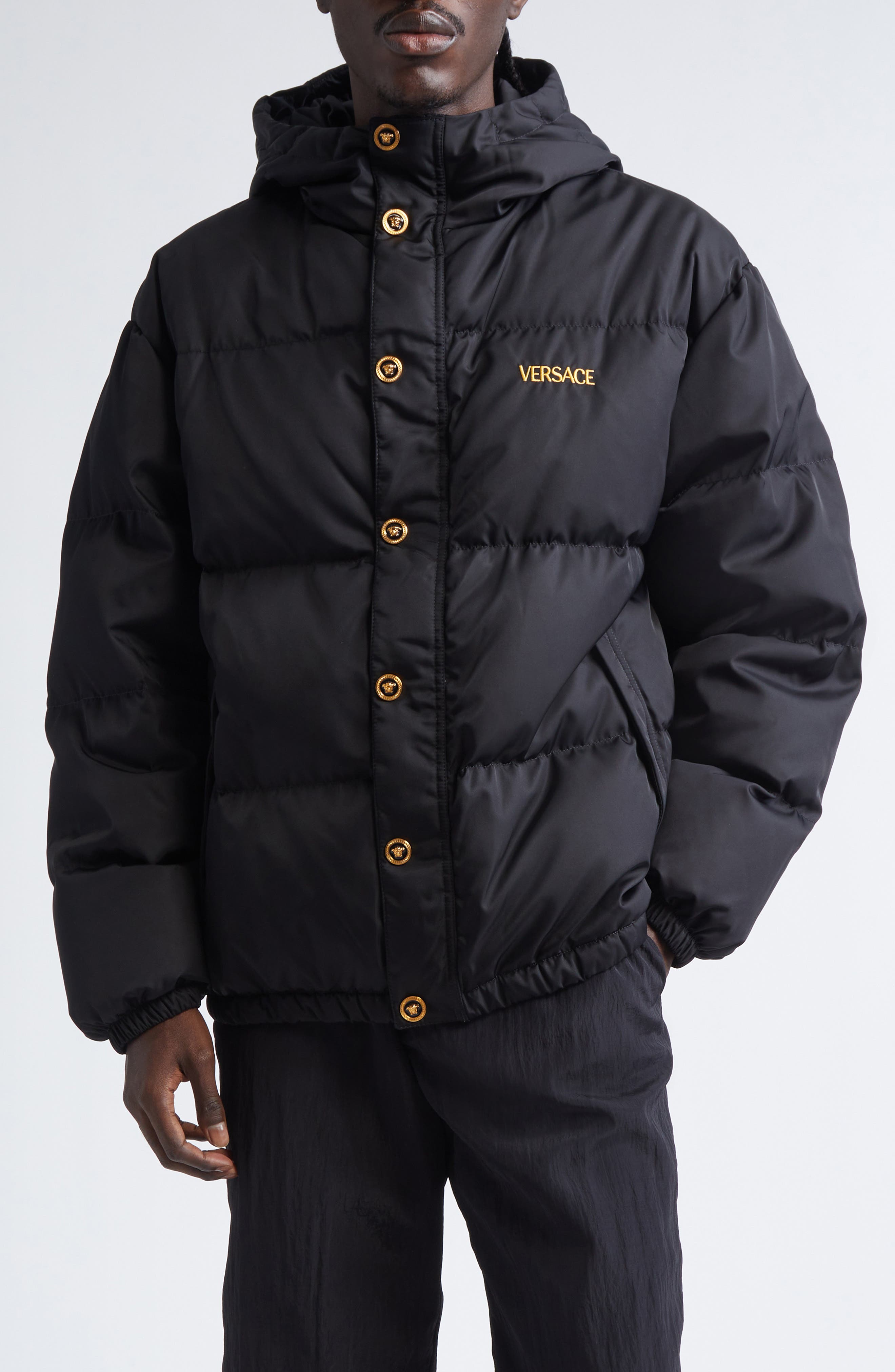 Medusa Logo Embroidered Down Puffer Jacket