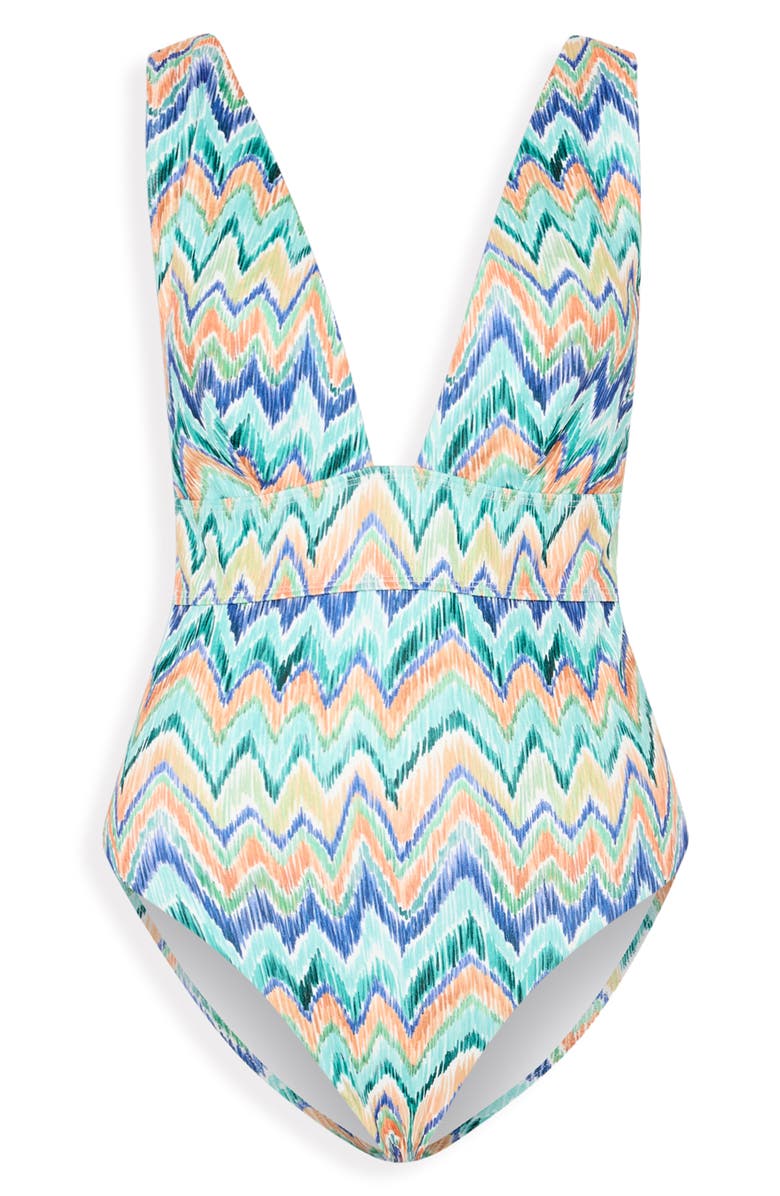 Milly Tropical Chevron Print One-Piece Swimsuit, Alternate, color,
