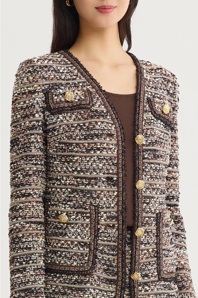 Eyelash Tweed Knit Jacket, Alternate, color, Warm Taupe/Dark Umber/Ivory