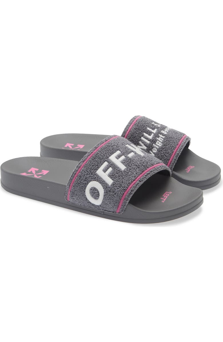 Off-White Towel Embroidered Slide Sandal, Main, color,