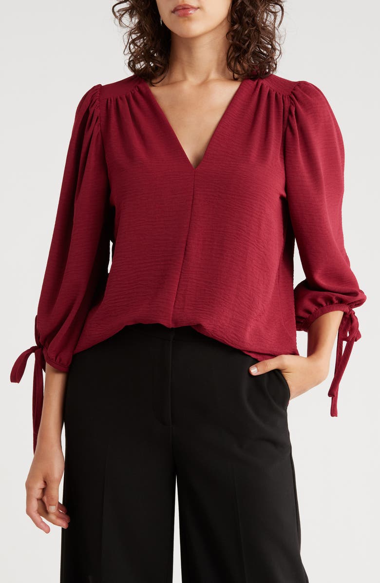 Renee C Ditsy Puff Sleeve Blouse, Main, color, Burgundy