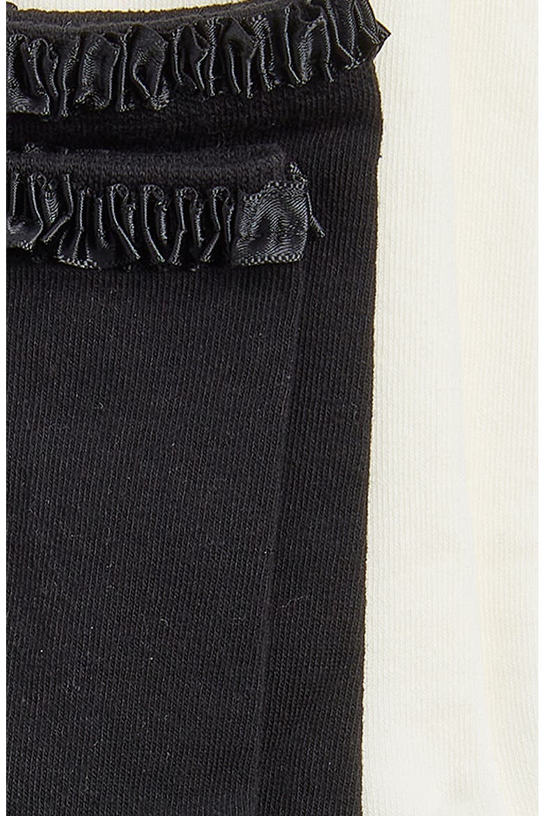 Lara Satin Ribbon Trim Cotton Blend Crew Socks, Alternate, color, BLACK WHITE