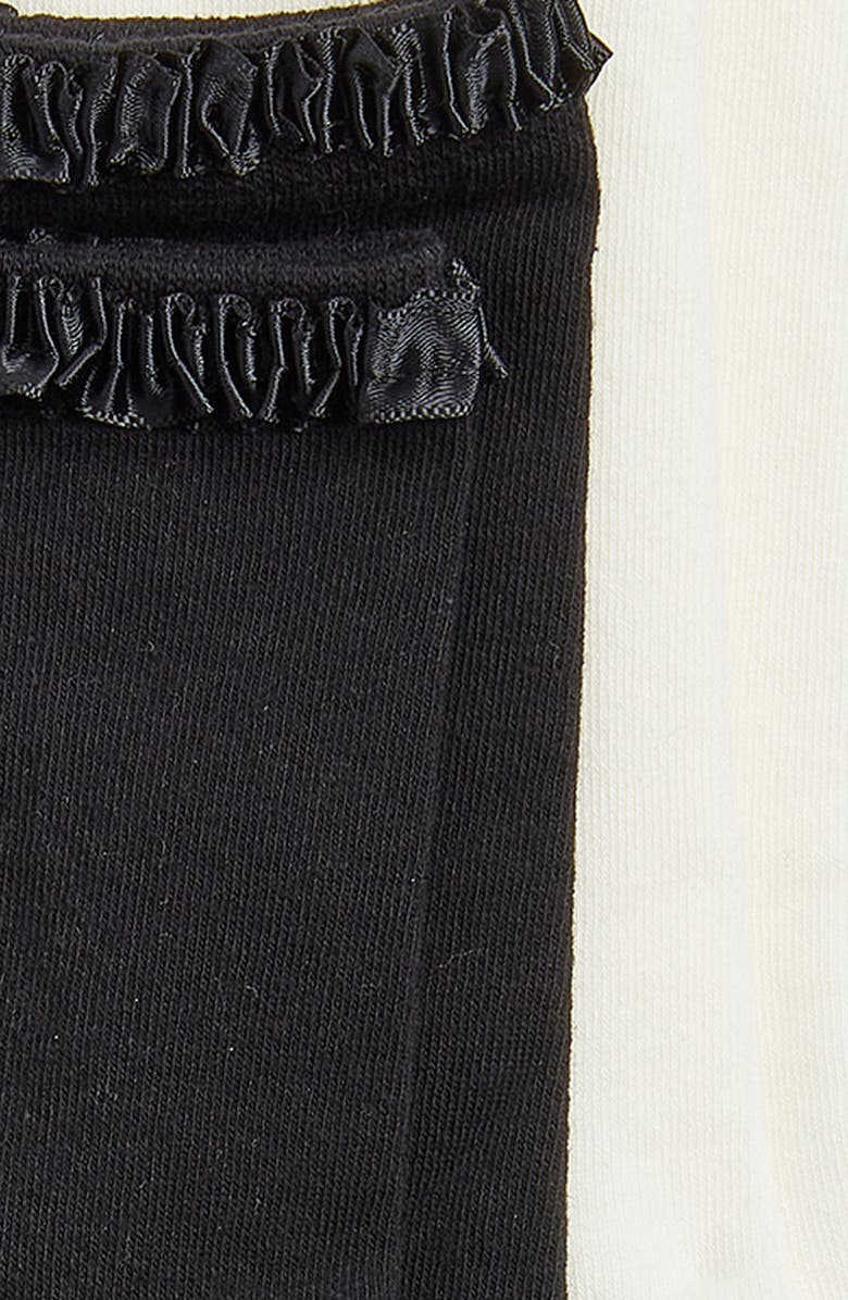 HIGH HEEL JUNGLE Lara Satin Ribbon Trim Cotton Blend Crew Socks, Alternate, color, Black White