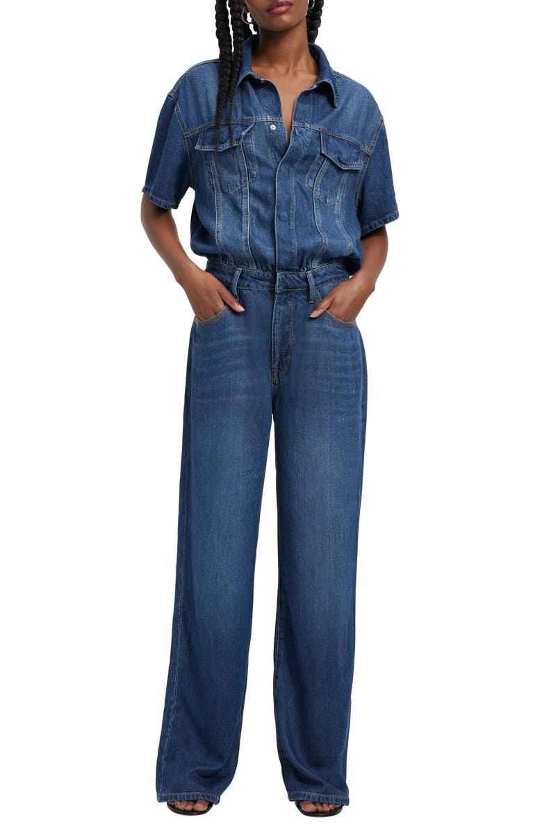 Good American Weightless Denim Jumpsuit, Main, color, 