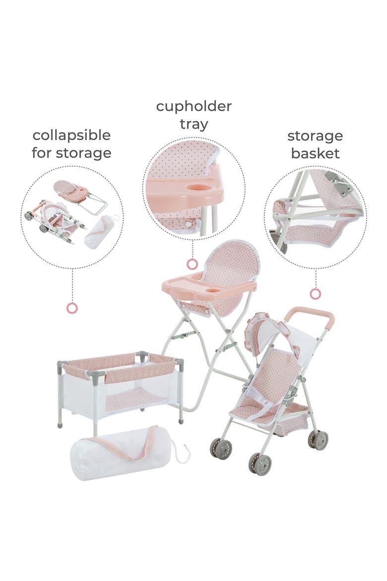 Olivia's Little World Polka Dots Princess 3-in-1 Baby Doll Nursery Set, Alternate, color, PINK