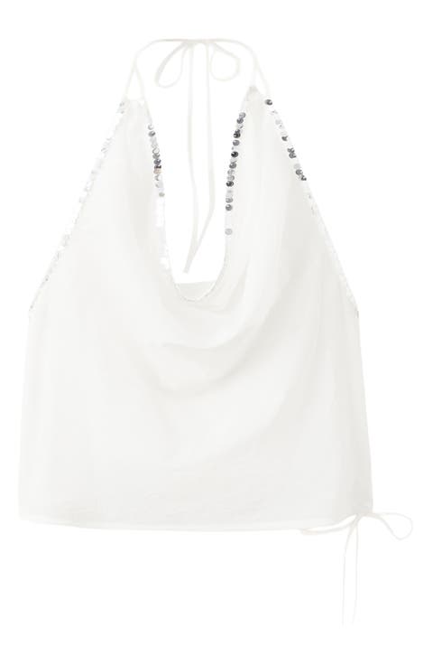 Sequin Drape Halter Top